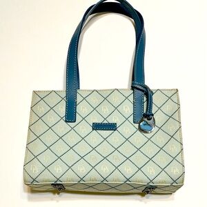 Dooney Bourke Vintage Powder Blue Cream Signature Fabric Shoulder Bag